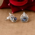 thumbnail image 3 of 925 Sterling Silver Labradorite Cabochon  Oval 6X4 Gemstone Oxidized Stud Earrings for Women, 3 of 8