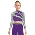 thumbnail image 3 of Miutii Kids Girls Sparkly Sequin Crop Top Long Sleeve Backless Rhinestone Shirt for Hip Hop Jazz Dance Performance Purple 14, 3 of 5