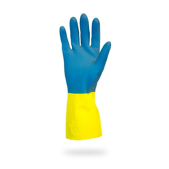 Safety Zone® Flock Lined Neoprene 22 Mil Gloves, Blue over Yellow Med - 1 Dozen Pairs
