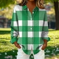 thumbnail image 2 of Lenpel Button down Shirts for Women Plus Size Long Sleeve Curved Hem Plaid Collared Blouses Loose Dressy Casual Tops(Green,4X-Large), 2 of 6