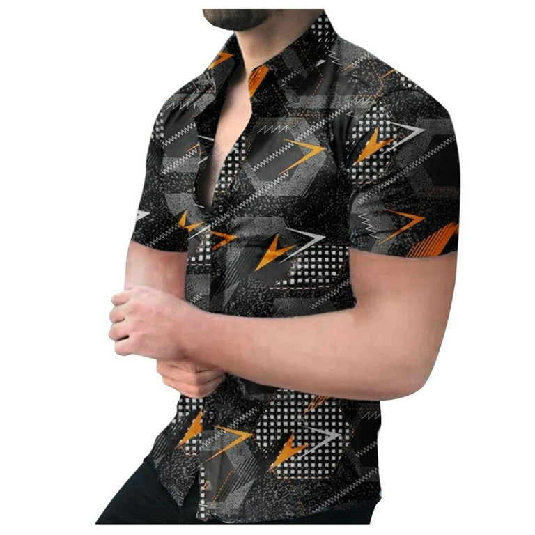 Sayhi Men's Spring And Summer Fashion Shirt Casual Printed Lapel Button  Short Sleeve Shirts Custom Work Shirts Men