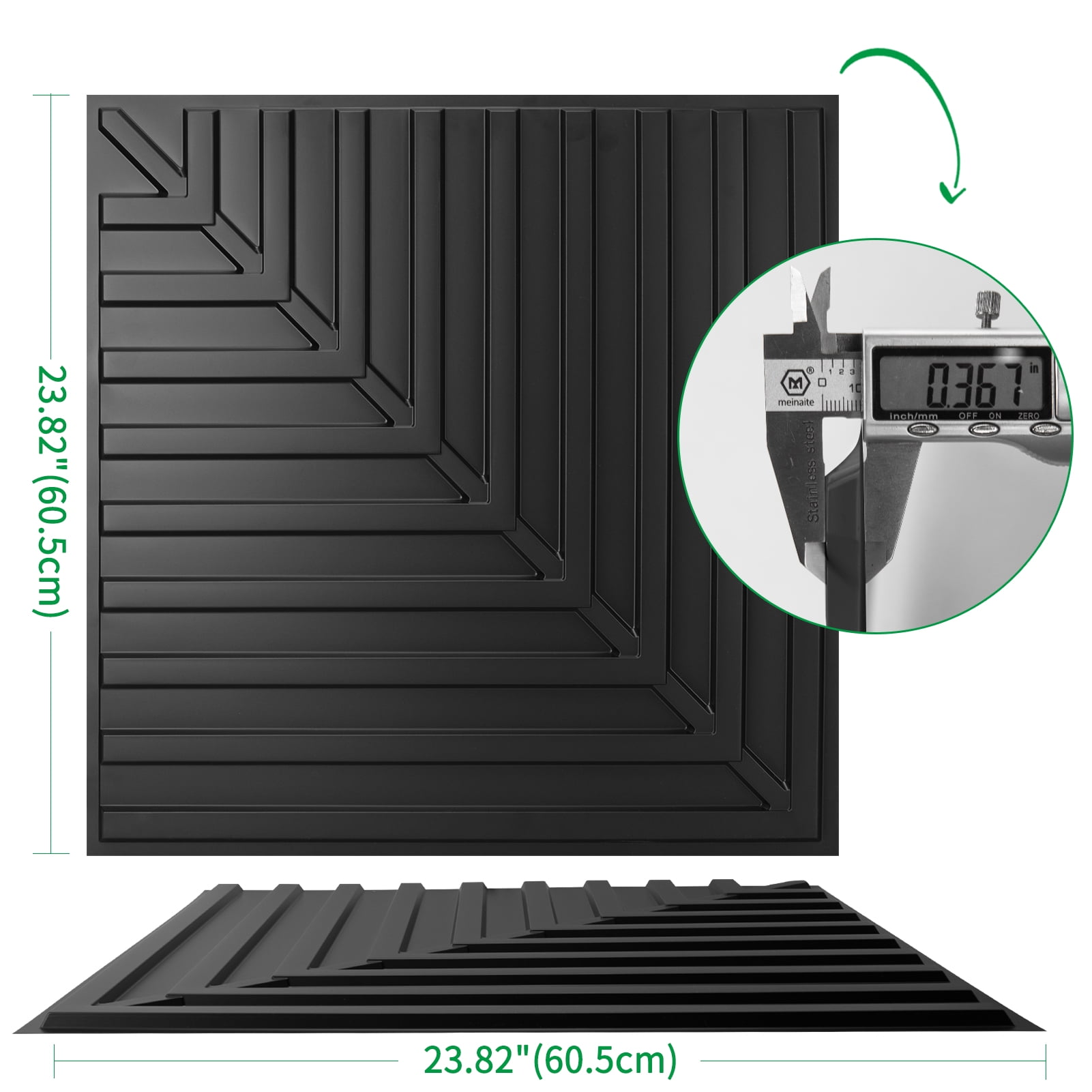 Art3d 24''X24'' Black Drop Ceiling Tiles, PVC 3D Textured Panels for Interior Wall Décor,12-Pack,48sq.ft.