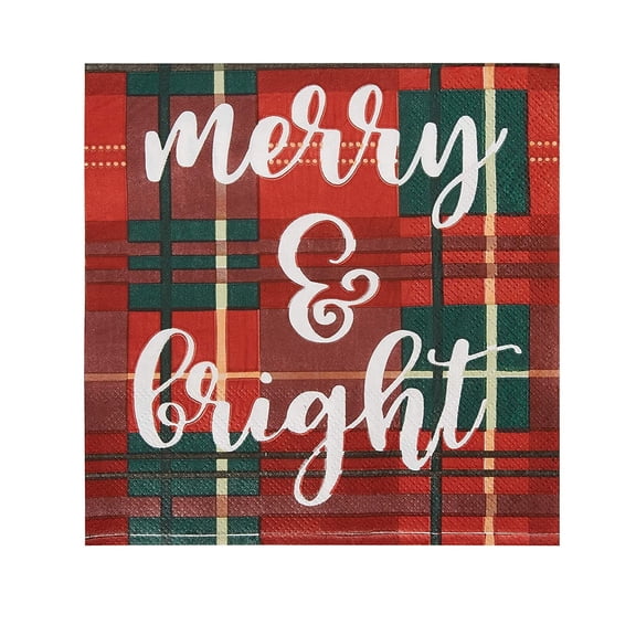 3-Ply Paper Napkins - Absorbent Tear-Resistant - Plaid Design Party Supplies - Cocktail & Dessert Use - 6.5 x 6.5 in Folded, Pack of 100, Red & Green