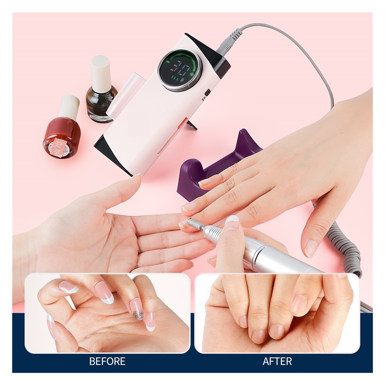 30000RPM Rechargeable Nail Drill Manicure Machine Professional Nail Gel Polishing Remover Cordless Drill Set Nail Art Low Voice ,Low Noise