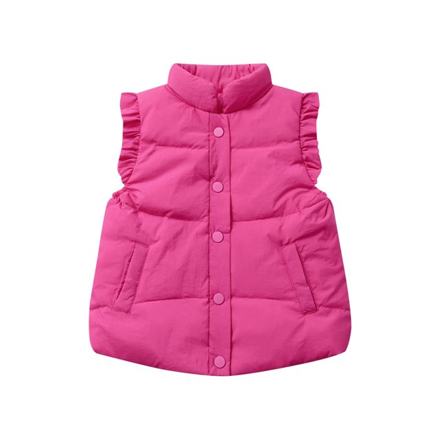 Gibobby Chamarra de manga larga para bebéChaleco de plumón para niños, chaleco de Color con hombros de encaje sin mangas cálido para otoño e invierno, pa(Rosa caliente, 4-5 Años)