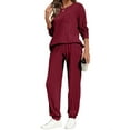 thumbnail image 4 of UVN Two Piece Sets for Women Casual Outfits Sets Textured Long Sleeve Shirts and Long Pants Lounge Set Fall Pajama Sets with Pockets, 4 of 9