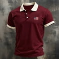thumbnail image 4 of Men's Patriotic Vintage Polo Shirt for US 250th Anniversary with Contrast Collar and Sleeve Cuffs Featuring American Flag Embroidery Short Sleeve Design&nbsp; Wine XL, 4 of 4