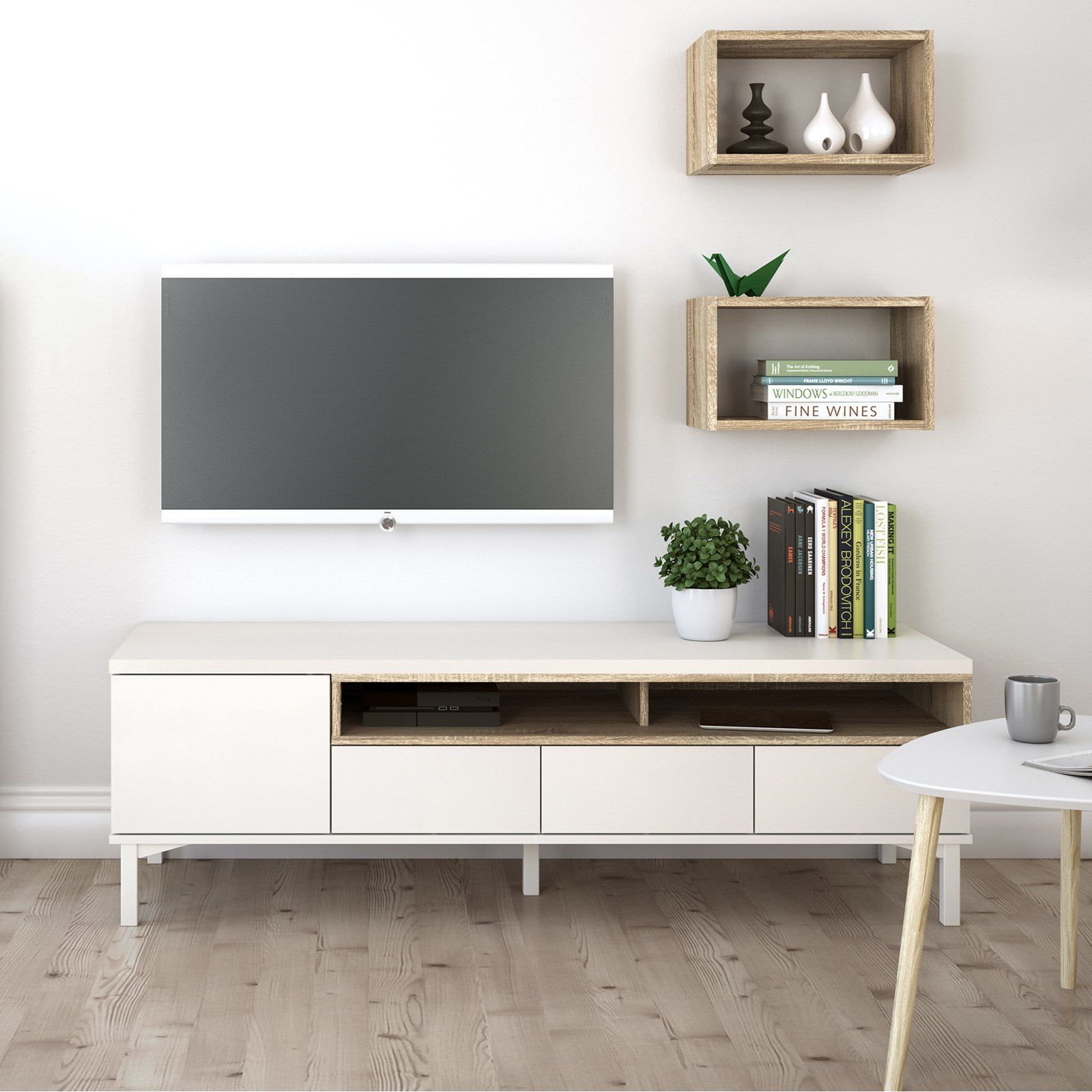 Aberdeen 1 Door, 3 Drawers and 1 Shelf TV Stand; White/Oak Structure