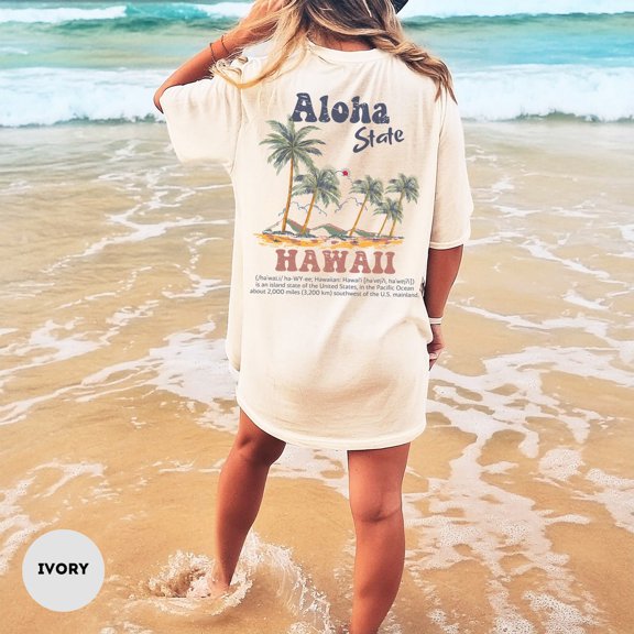 Velto Hawaii Ocean Beach Graphic T-Shirt Retro Hibiscus Aloha Summer Travel Style, Full Size S-5XL