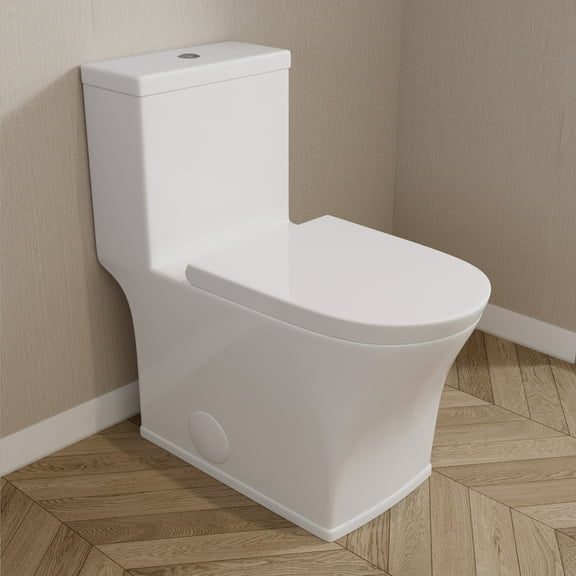 1-Piece 1.1/1.6 GPF Dual Flush Floor Mounted Elongated Toilet 12 in. Rough in Size in Glossy White, Seat Included