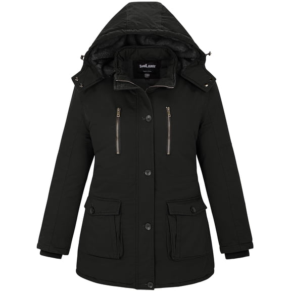 Soularge Women's Plus Size Puffer Jacket Quilted Winter Coat Warm Hooded Winter Jacket Black 3X
