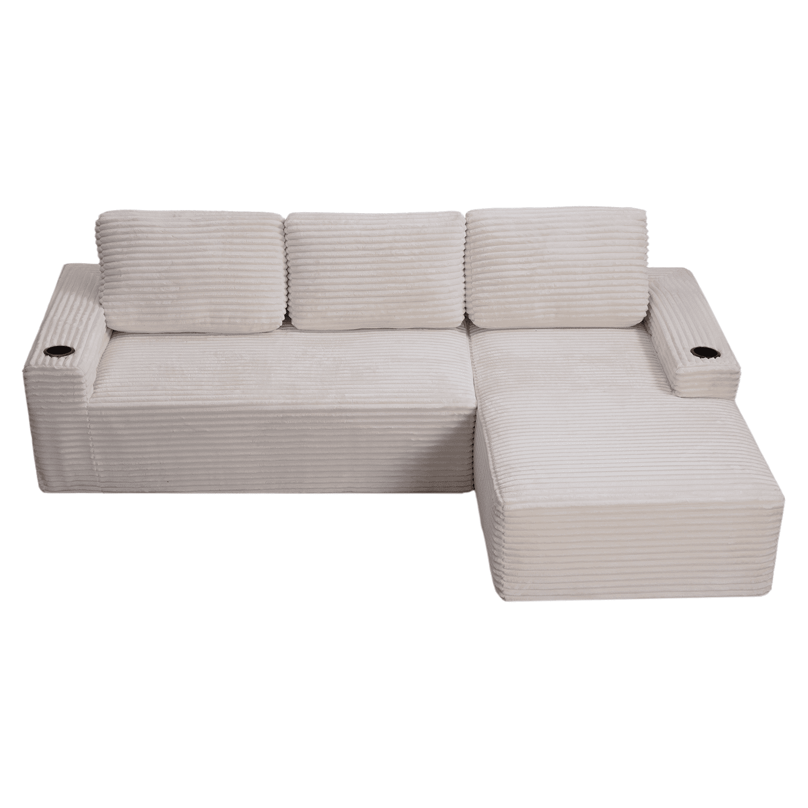 L-Shape Cloud Couch Cup Holders, Modular 104" Cloud Sectional Sofa Corduroy Boneless Sofa Couch with Chaise for Living Room, Cream