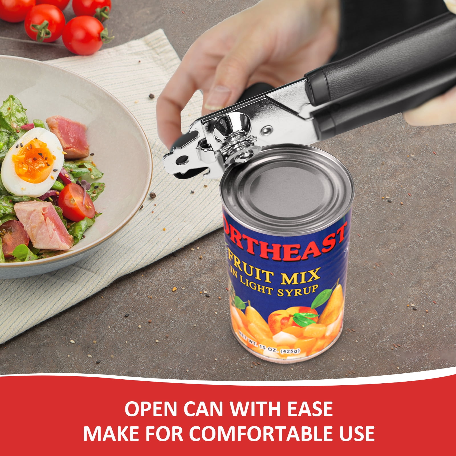 Integrated Manual Can Opener, Built in Bottle Opener, Smooth Cut, Manual Kitchen Multifunctional Tool, Black