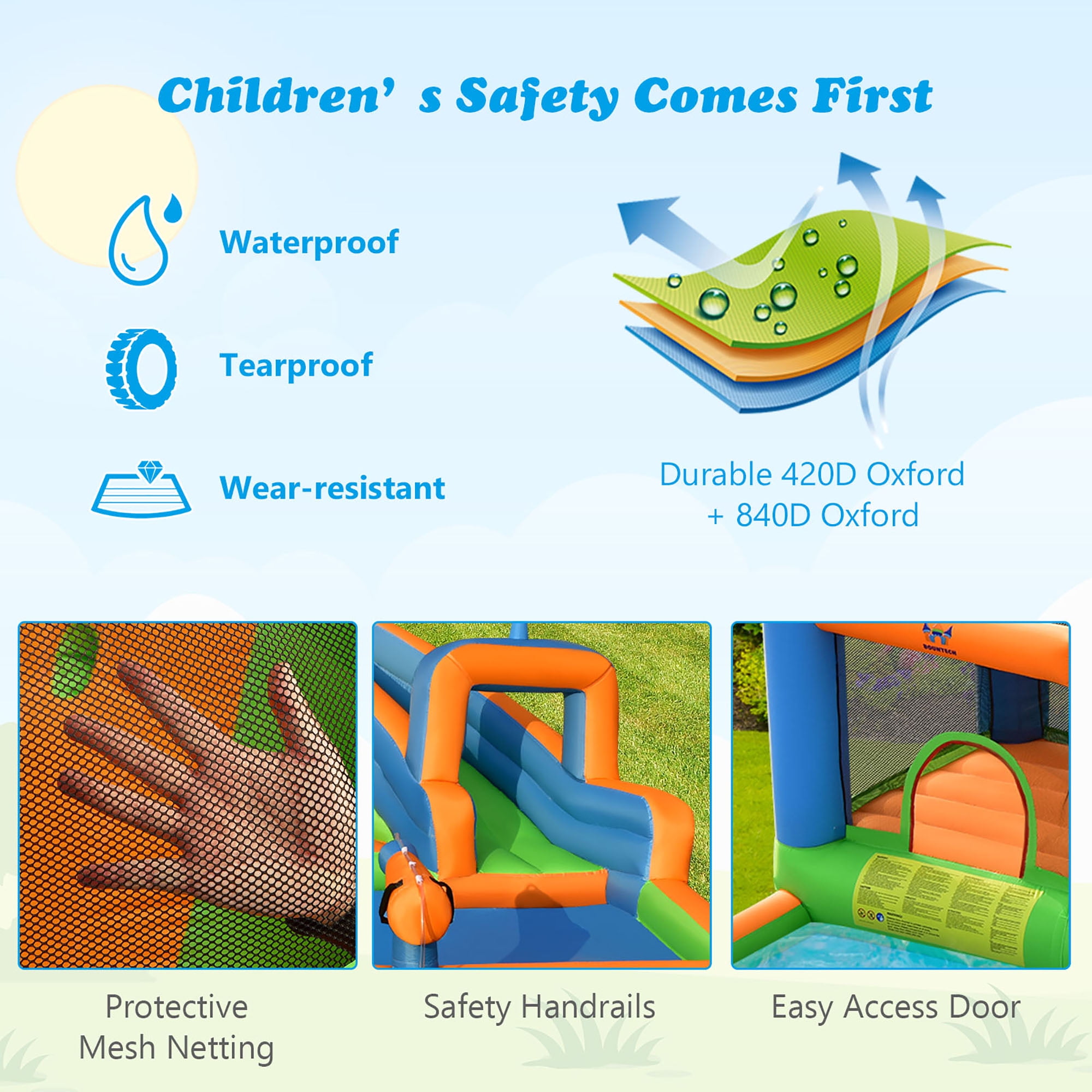 Gymax Inflatable Water Slide Giant Bounce Castle w/ Dual Climbing Walls & 735W Blower