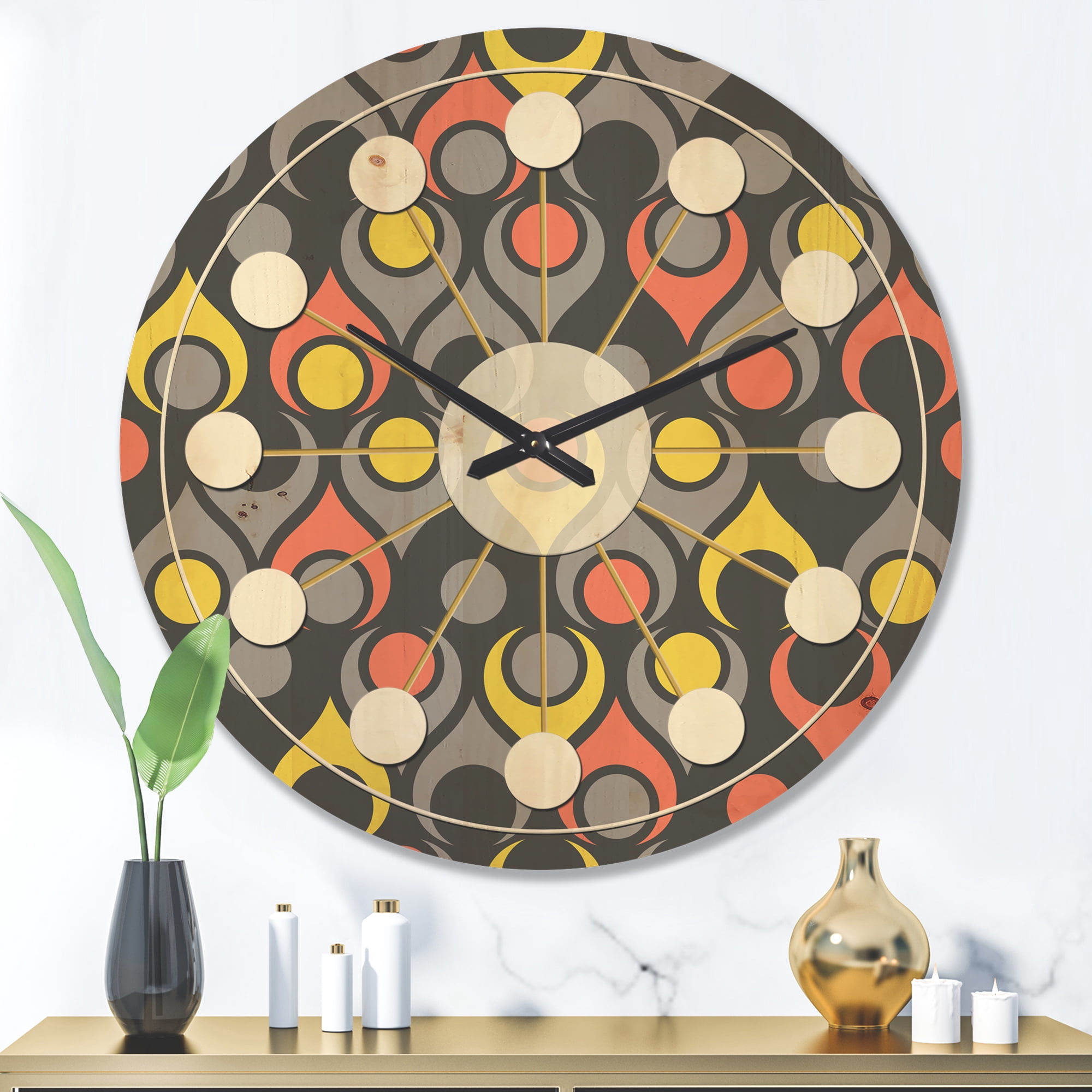 Designart 'Abstract Retro Drops I' Mid-Century Modern Wood Wall Clock