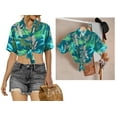 thumbnail image 5 of LA LEELA Women's Funky Button Down Short Sleeve Blouse Top Dress Shirt Beach Hawaiian Floral Shirts for Women XL Palm Tree, Blue, 5 of 5