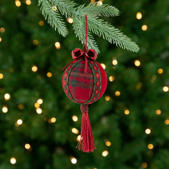 Jingle Bells and Tassels Christmas Ball Ornaments - 2.75" - Set of 4 - Green and Red