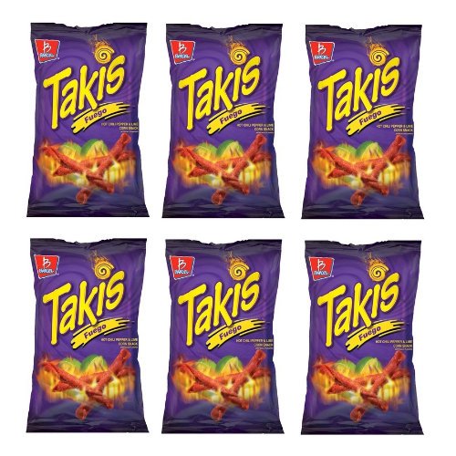 Barcel Takis Fuego HOT Chili Pepper & Lime Corn Snack: 6 Bags of 9.9 Oz ...