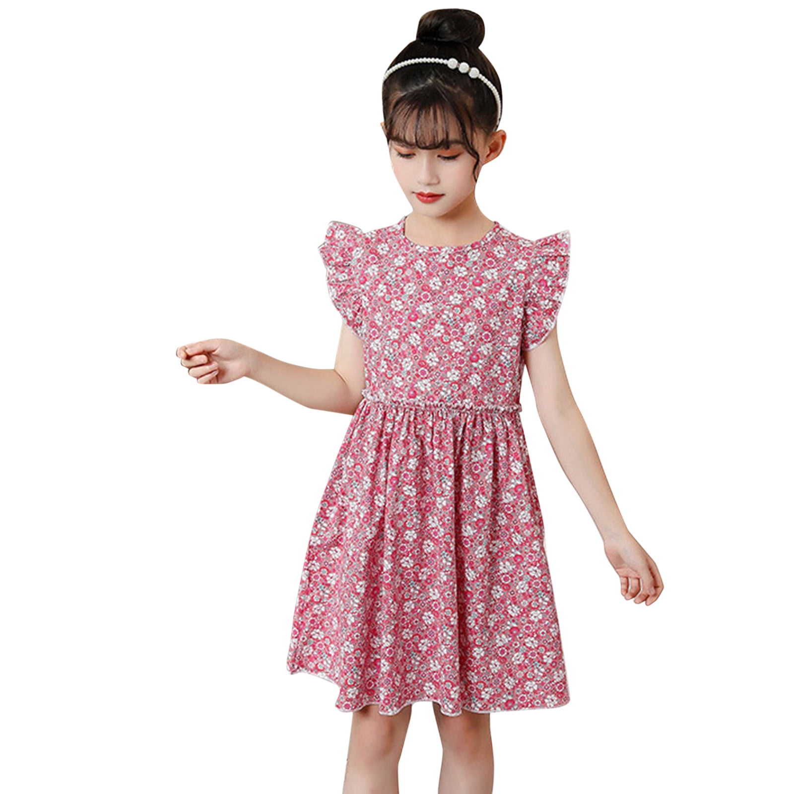 2-Pack Baby Girl Polka Dots and Floral Print Flutter-sleeve Shirred Dresses Set