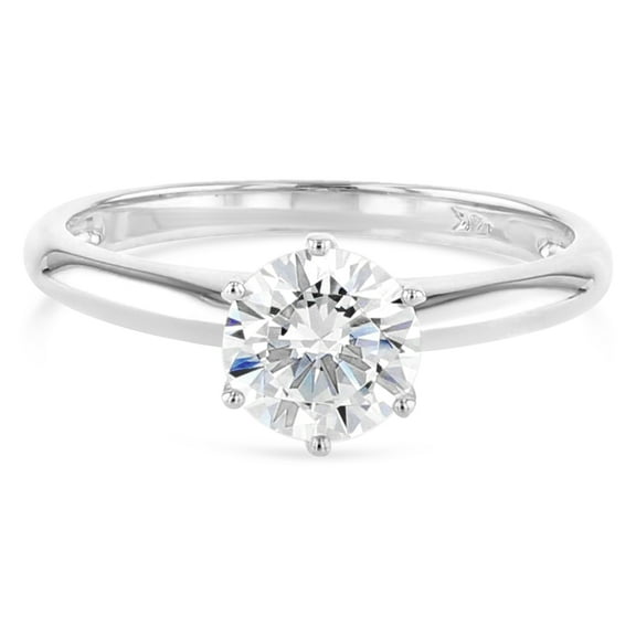 Ioka - 14K Solid White Gold 1 Ct. Round Solitaire With Stones on Band CZ Engagement Ring - Size 4.5