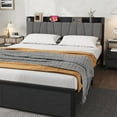 thumbnail image 3 of Full Size Bed Frame with Storage Headboard,Industrial Full Platform Bed with 2 Large Drawers and Charging Station,No Box Spring Needed,Easy Assembly, 3 of 7