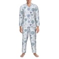 thumbnail image 3 of Balery Retro ice blue snowflakes Pijama para Hombre de Dos Piezas con Manga Larga, Conjunto de Dormir y Descanso Suave con Bolsillos-Large, 3 of 7