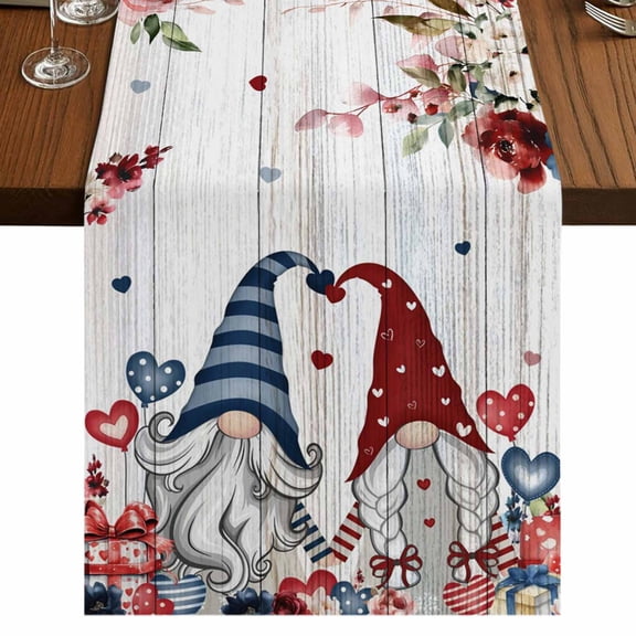 Table Runners 108 Inches Long Dress Scarves, Pink Valentine's Day Farmhouse Coffee/Dining/Kitchen Table Runner for Living Room, Gnomes Floral Eucalyptus Leaves Wooden 13x108 Inch