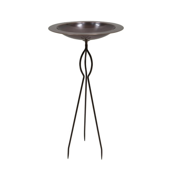 Achla Designs 18"Dia. Round Antique Finished Brass Classic Copper Birdbath w/Roman Bronze Wrought Iron Tripod Stake