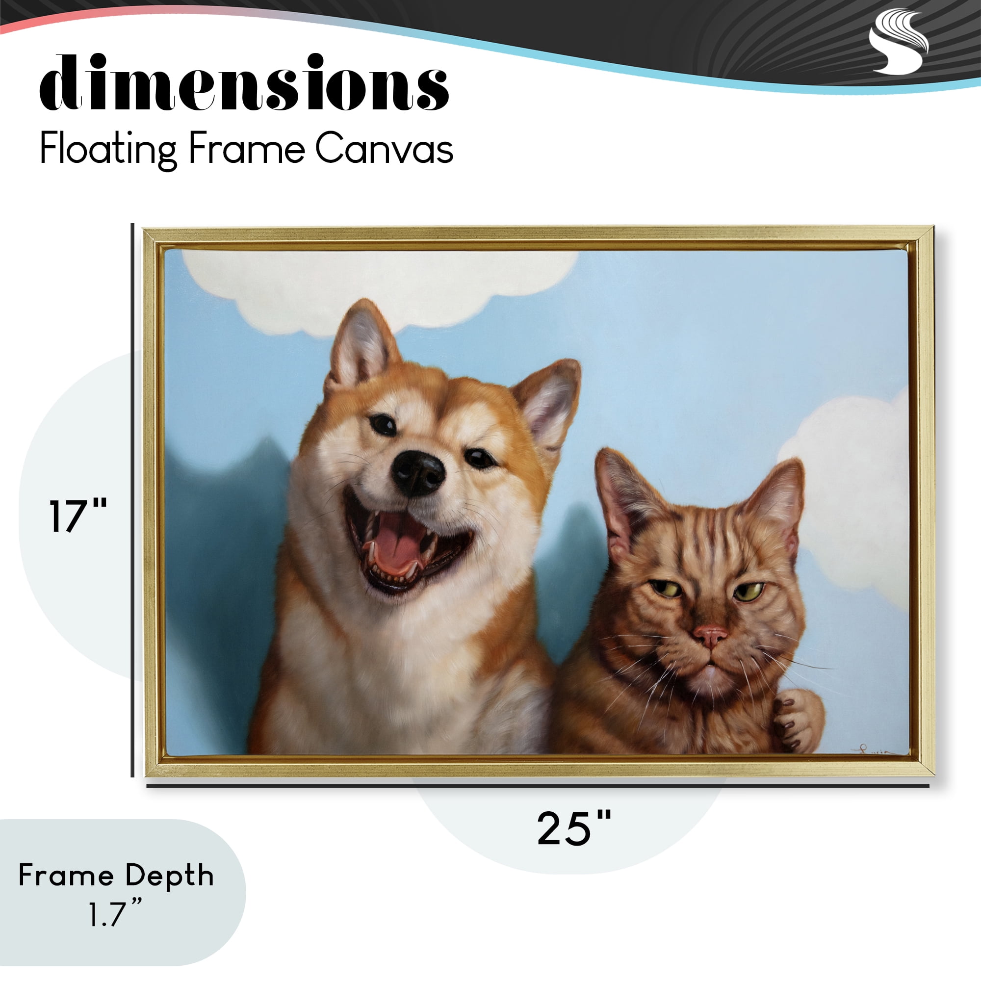 Stupell Industries Adopted Brother Dog & Cat Gold Framed Floater Canvas Wall Art, design by Lucia Heffernan