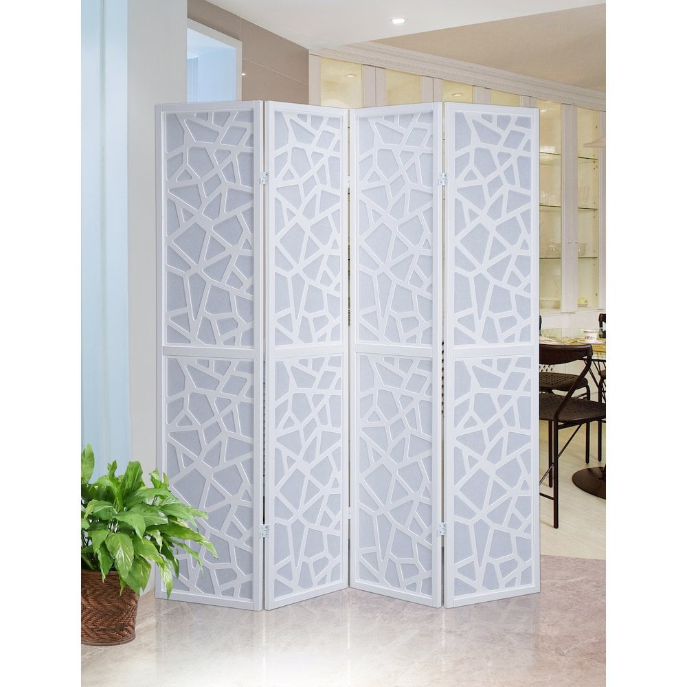Roundhill Furniture Giyano Rice Paper/Wood 4-Panel Screen Room Divider in White