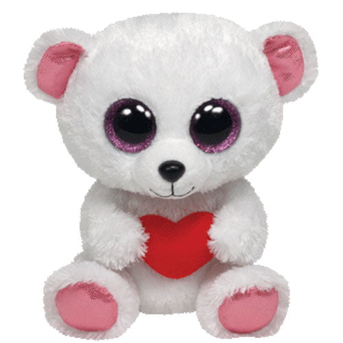 TY Beanie Boos - SWEETLY White Bear with Heart (Glitter Eyes) (Regular Size - 6 inch)