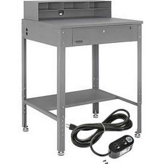 Shop Desk with Pigeonhole Riser & Outlets Flat Surface - Gray - 34.5 x 30 x 38 in.