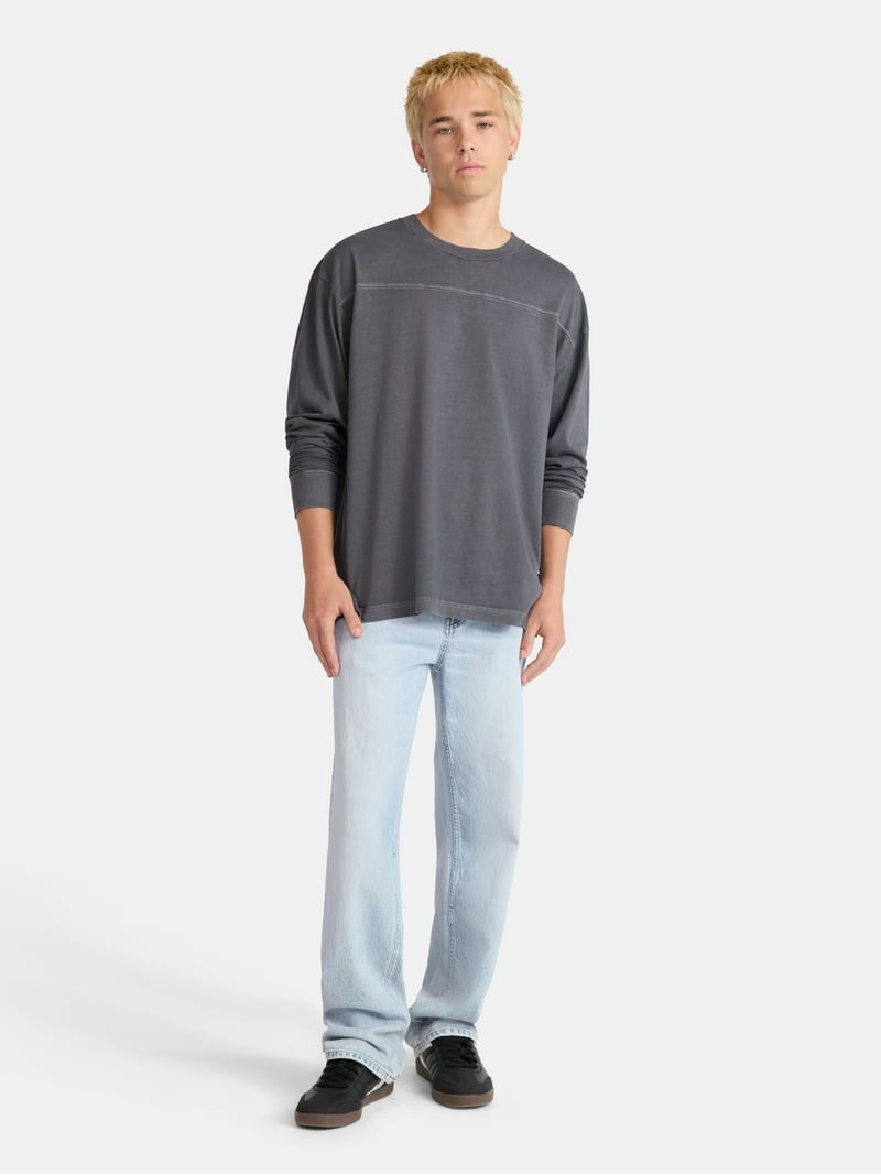 No Boundaries Cotton Washed Tee with Long Sleeves, Men's & Big