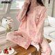 thumbnail image 3 of Conjunto de pijamas coreanos dulces para mujer, ropa de dormir de algodón sintético, ropa de dormir informal de manga larga, ropa de dormir bonita de dibujos animados para niña, otoño e invierno, 3 of 5