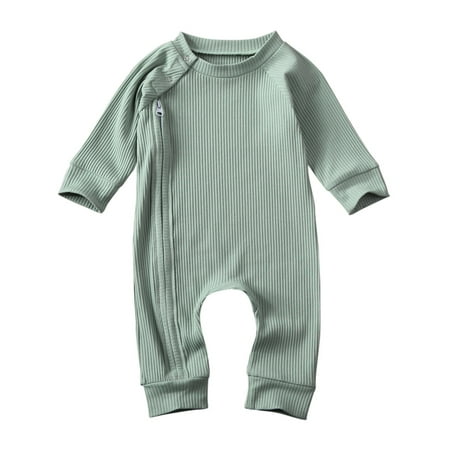 

Infant Rompers Newborn Baby Boys Girls Playsuit Autumn Clothes Long Sleeve Round Neck Bodysuit Knitted Zipper Jumpsuit 0-24M