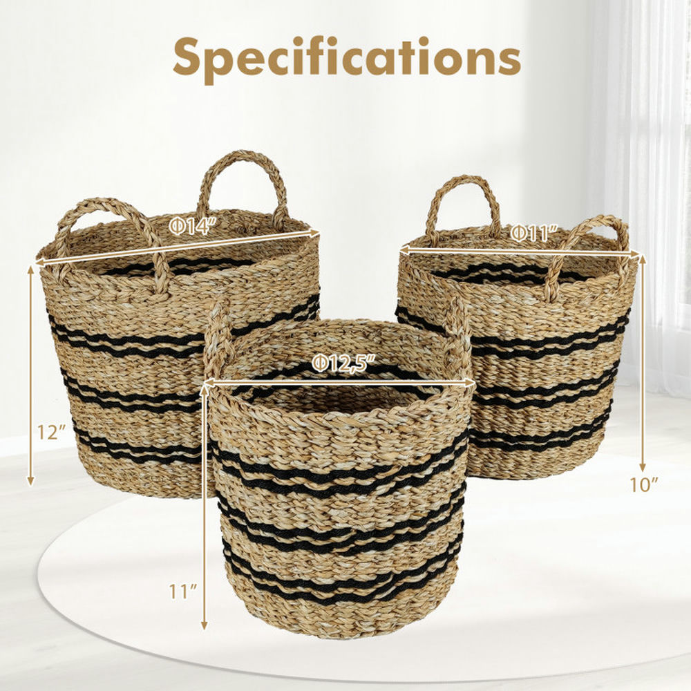 Finihen Laundry Hamper, Laundry Basket, Seagrass Basket Set of 3 Stackable Storage Bins with Handles Woven Round Basket-S, for Bathroom, Laundry Room, Natural Finihen Laundry Hamper, Laundry Basket, Seagrass Basket Set of 3 Stackable Storage Bins with Handles Woven Round Basket-S, for Bathroom, Laundry Room, Natural