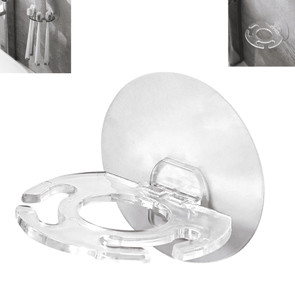 No Punching Wall Mounted Toothbrush Holder, Clear Plastic Toothpaste Storage Rack, Self Adhesive Bathroom Accessory Organizer for Shower Vanity Wall