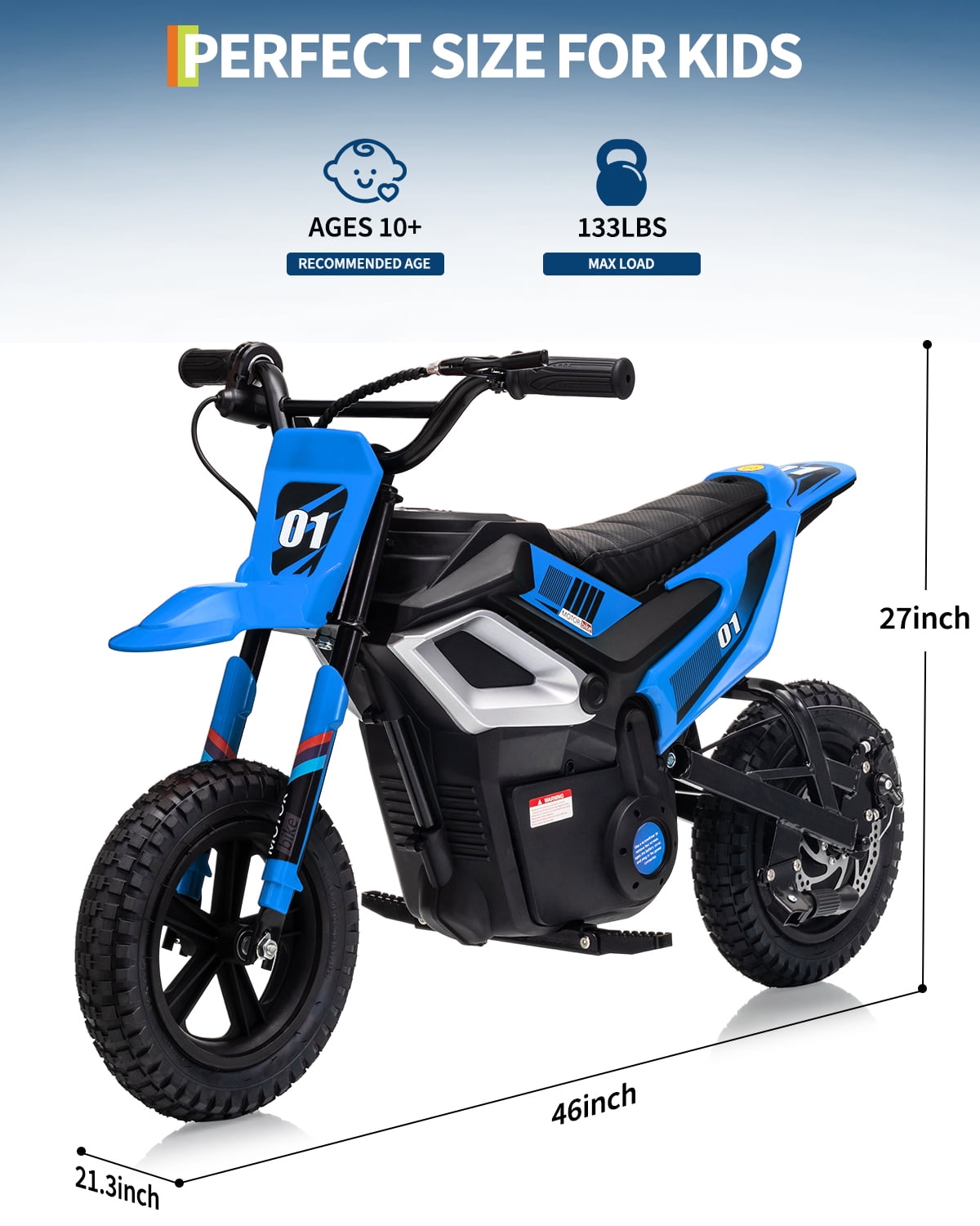 24V Kids Electric Dirt Bike - 350w Kids Motorcycle, 13.67 Mph Max Speed Electric Bike for Kid, Rear Wheel Suspension, 12 Miles Range, Twist Grip Throttle, Rubber Tire