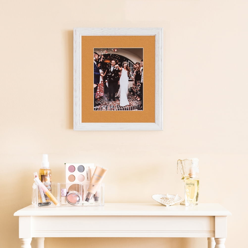 ArtToFrames 22x28" Matted Picture Frame with 18x24" Single Mat Photo Opening Framed in 1.25" Off White Wash on Ash and 2" Amber Mat (FWM-4098-22x28)