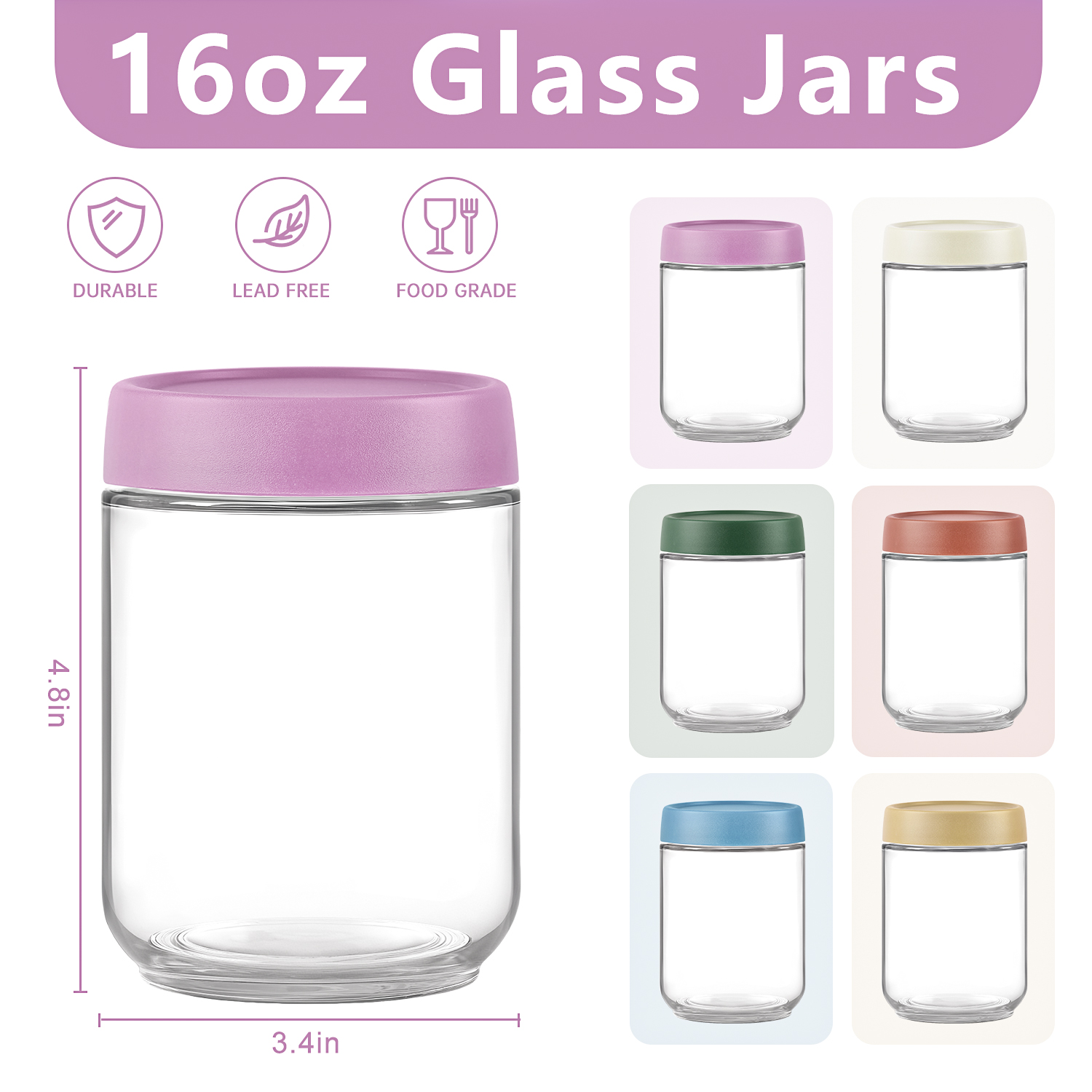 Foukus 16oz Glass Mason Jars with Airtight Lids 6-Pack photo 3