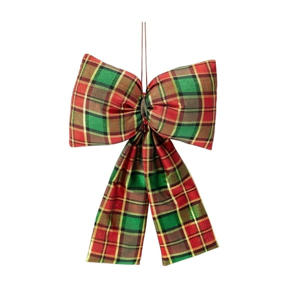 Christmas Plaid Bow Ornament – Fabric Hanging Decoration for Tree, Window, Wall or Gift Wrapping, Classic Holiday Ribbon Decor for Home, Wedding, Party
