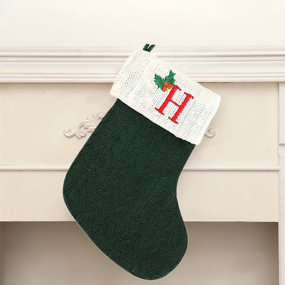 Holloyiver 7.9 inch Mini Knit Monogram Embroidered Christmas Stocking, Personalized Initial Christmas Stocking Family Holiday Xmas Party Decor Christmas Decorations (Green)