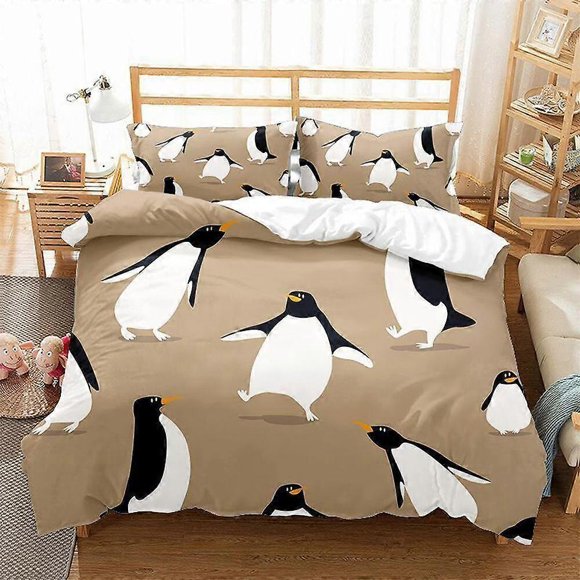 a1304 Bed Sheets Cartoon Dancing Penguin Animal Print Quilt Duvet Cover Set Kids3-Piece Bedding Set (1 Duvet Cover + 2 Pillow Shams) Tm1304(135x200cm 53x78in)