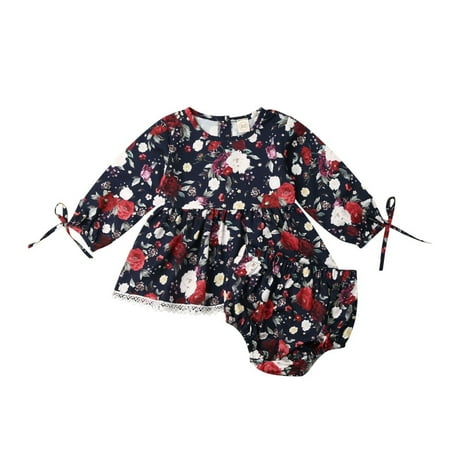 

Sweet Infant Baby Girl Clothes Floral Long Sleeve Tops Dress Shorts Pants Outfit