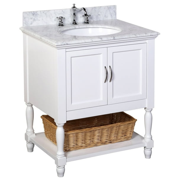 Beverly 30 Bathroom Vanity With White Cabinet Carrara Marble Top Walmart Com Walmart Com