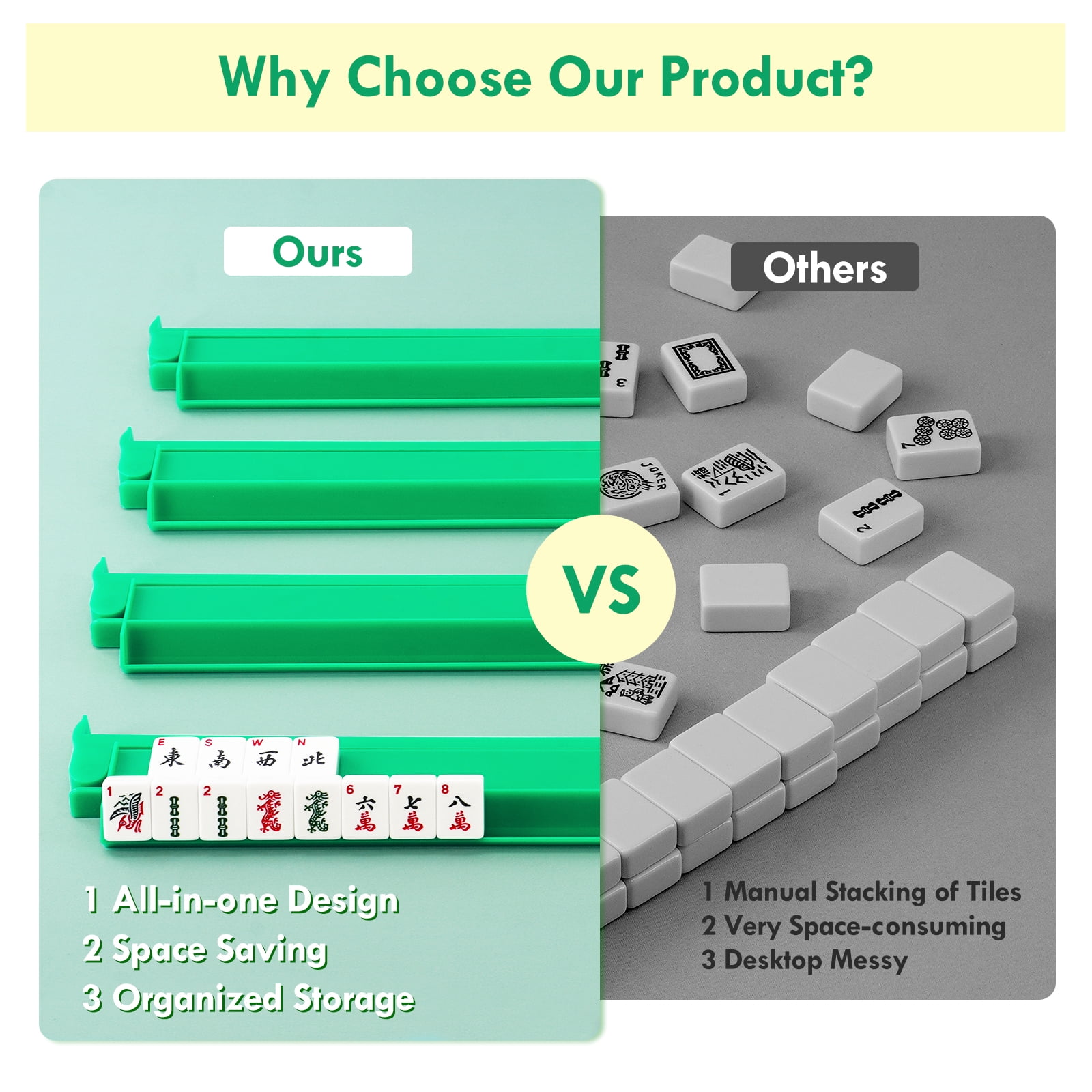 4-in-1 Green Acrylic Mahjong Tile Rack with Built-in Pusher for American Mahjong​