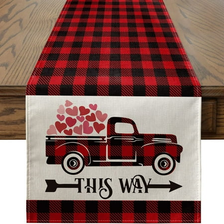 

JNGSA Valentine s Day Table Flag Festival Decoration Love Little Gnome Pattern Linen Table Cloth 33 * 275cm