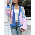 thumbnail image 5 of Women Striped Cropped Cardigan V‑Neck Button Down Long Sleeve Knit Sweater, 5 of 7