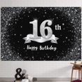 thumbnail image 1 of Hamigar Fondo De Cartel De Feliz Cumpleaños Número 16 De 6 X 4 Pies, Decoraciones De Cumpleaños De 16 Años, Suministros Para Fiestas Para Niñas Y Niños, Negro Plateado, 1 of 5