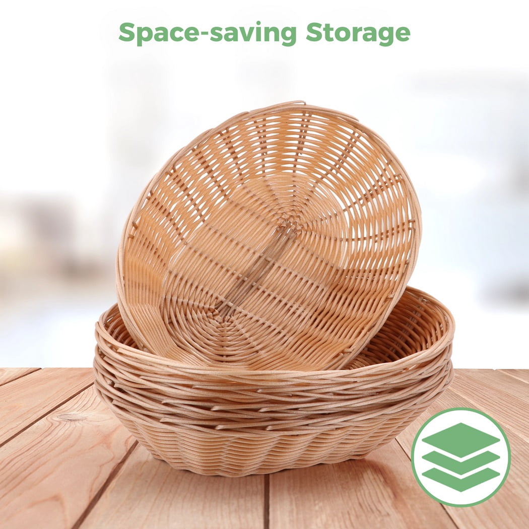 20 Packs Bread Serving Baskets, Handwoven Fruit Food Serving Baskets Made of PP Plastic Wicker, Rustic Oval Woven Food Storage Baskets for Tabletop, 9" x 6" x 2.4"